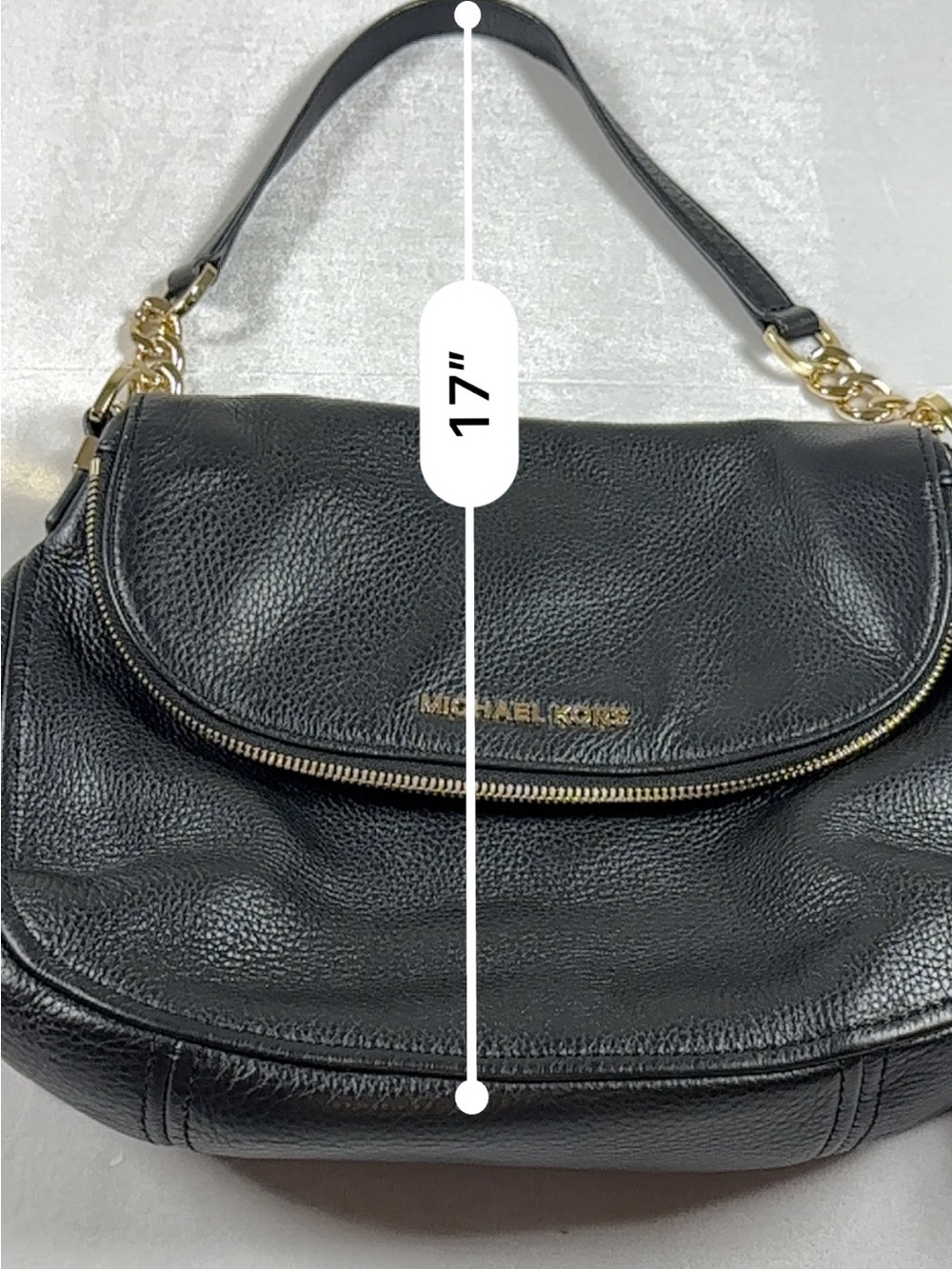Michael Kors Black Pebbled Leather Tassel Shoulder Bag Gold Chain Hobo Purse - Picture 13 of 14
